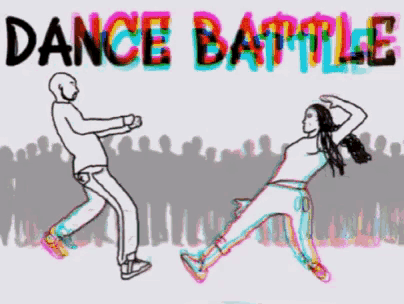 a drawing of a man and a woman dancing with the words dance battle behind them