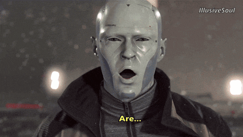 a robot says " are " in a video game scene