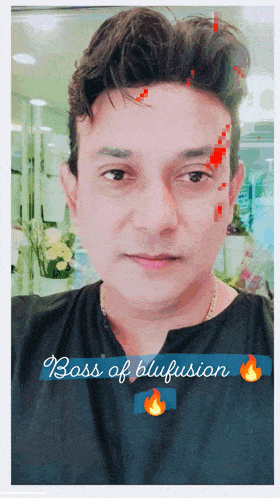 a picture of a man with the words boss of blufusion written below him