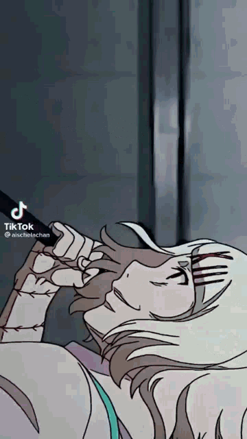 a cartoon of a woman with a bandage on her arm is being uploaded to tiktok