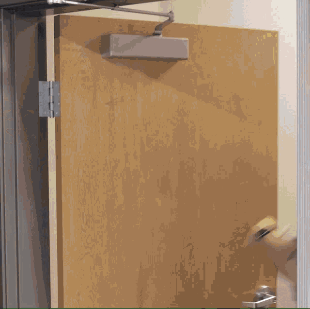 a close up of a door with a white door opener