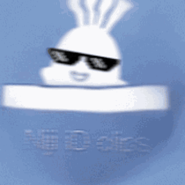 a blurred image of a bunny wearing sunglasses and the word noodles on the bottom