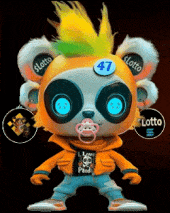 a cartoon panda bear with a pacifier in its mouth and a number 47 on its head