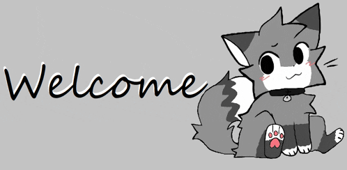 a black and white drawing of a cat with the words welcome written below it