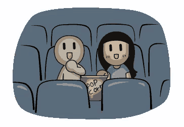 a cartoon of a man and a woman eating popcorn
