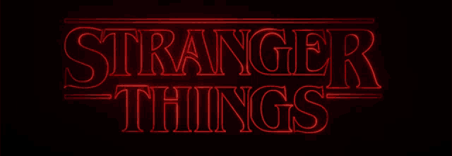 the logo for stranger things is lit up in red on a black background