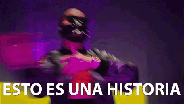a man wearing a mask is dancing in front of a sign that says esto es una historia .