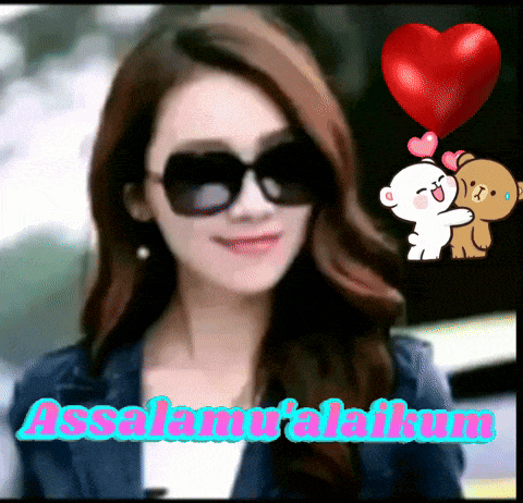 a picture of a woman wearing sunglasses with the words assalamu'alaikum on the bottom right