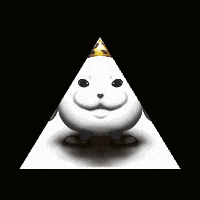 a pyramid with two faces on it and a yellow triangle on top