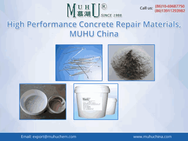 an advertisement for high performance concrete repair materials from huhu china