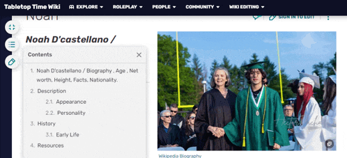 a website called tabletop time wiki shows a picture of a man in a graduation cap and gown