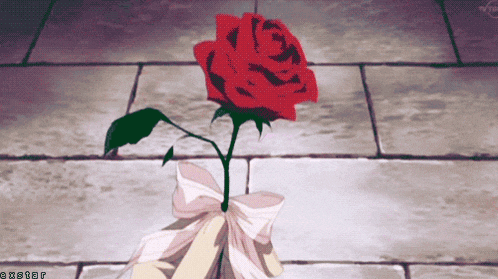 a red rose with a white bow is on a tiled floor with a watermark that says cxstar