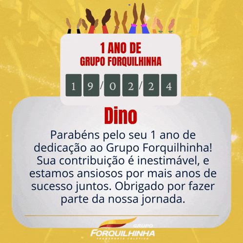 a poster that says 1 ano de grupo forquilhinha dino