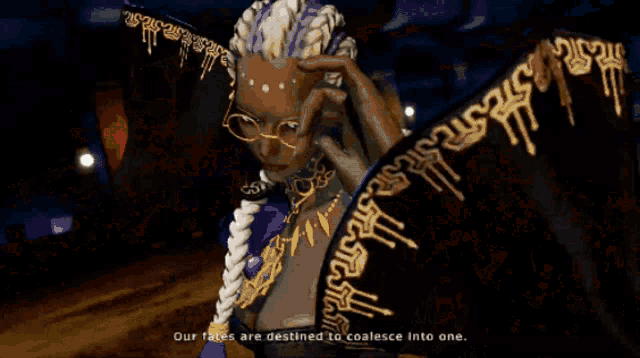 a video game scene with the words our tales are destined to coalesc into one