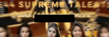 a group of women are standing in front of a sign that says " supreme talent "