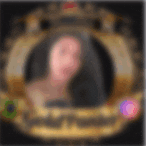 a blurred image of a person in a gold circle