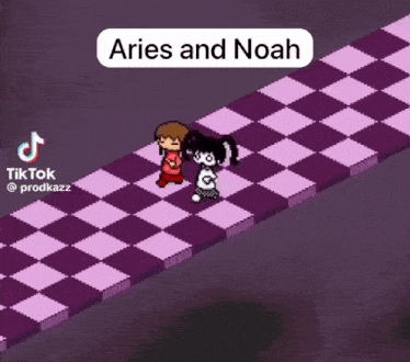 aries and noah are walking on a checkered path