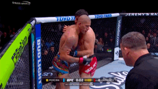 two men are fighting in a boxing ring with a bud light banner on the fence