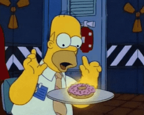homer simpson is holding a plate with a donut on it and giving the middle finger