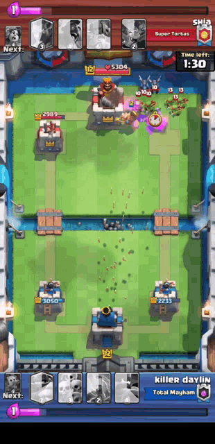 a screenshot of a clash of clans game with a killer daylin total mayhem on the bottom
