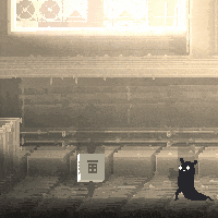 a pixel art drawing of a cat and a box with the letters bb on it