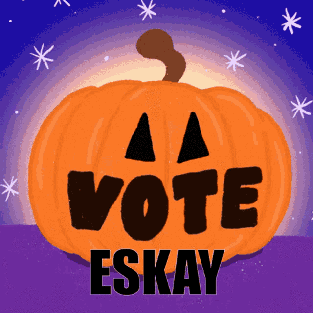 a pumpkin with the words vote eskay written on it