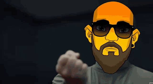 a cartoon of a man wearing sunglasses and a yellow face
