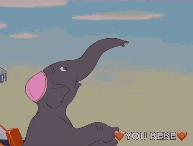a cartoon of dumbo holding a baby elephant with the words " you bebe " above them