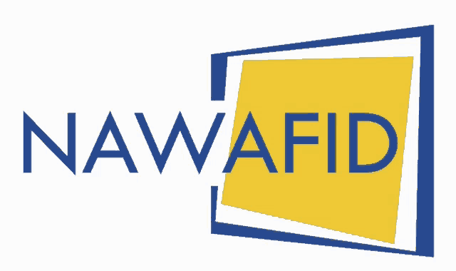 a blue and yellow logo for nawafid with a white background