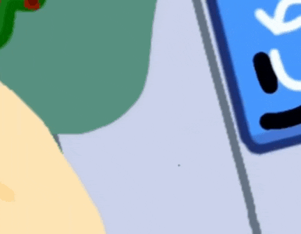 a cartoon character is holding a blue box with a face on it .