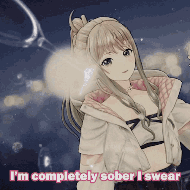 a picture of a girl with the words i 'm completely sober i swear above her