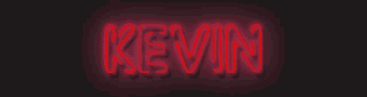 a red neon sign that says kevin on it