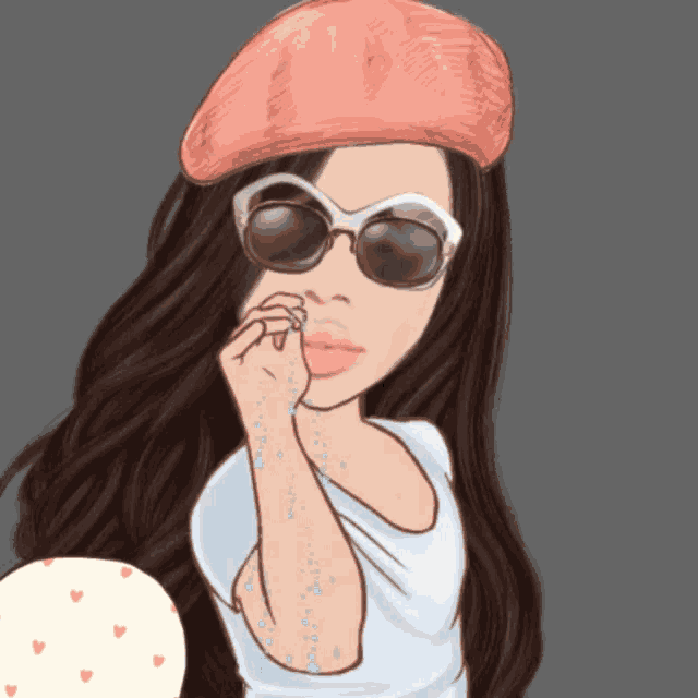 a cartoon of a woman wearing sunglasses and a red hat