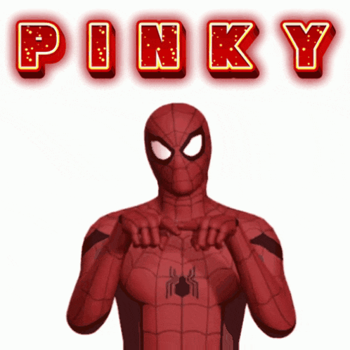 a red spiderman with the word pinky written above him