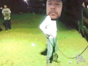 a man in a white shirt stands in a swamp with jib jab written on the bottom right