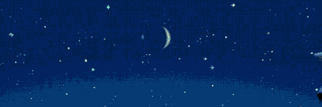 a blue background with a crescent moon and lots of stars