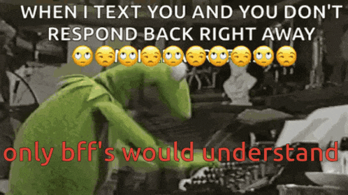 kermit the frog is looking at a typewriter and says when i text you and you don 't respond