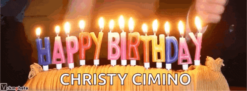 happy birthday christy cimino is written on a cake