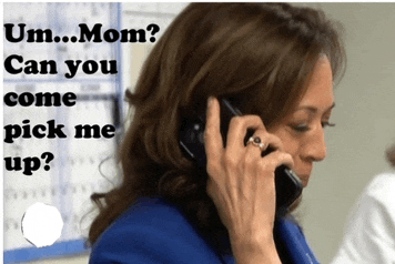 a woman talking on a cell phone with the words um mom can you come pick me up on the bottom