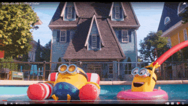 a video of two minions floating in a pool is titled despicable me 4