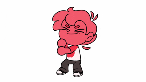 a cartoon character with red hair and a white shirt with a red heart on it