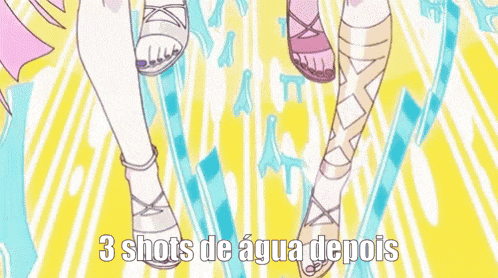 two anime girls pointing at the camera with the words 3 shots de agua depois