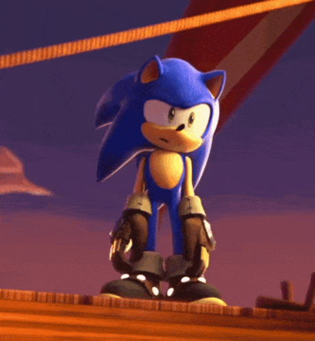sonic the hedgehog is standing on a wooden dock