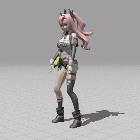 a 3d model of a girl with pink hair is standing