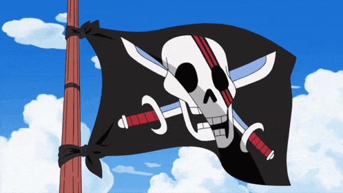 a black flag with a skull and crossed swords