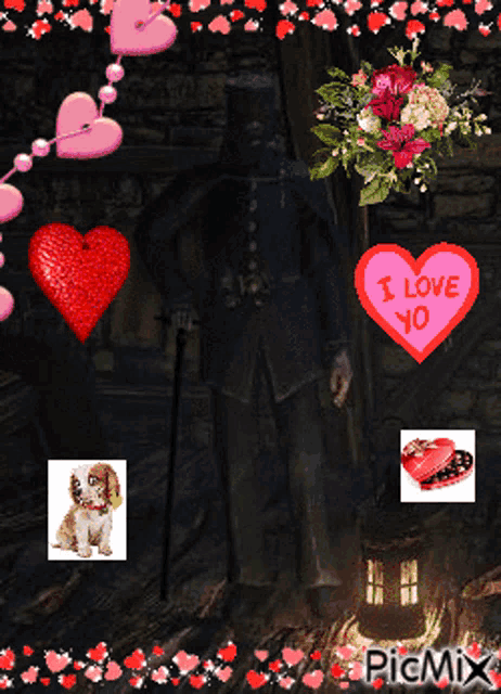 a picture of a man with a cane and a heart that says i love yo