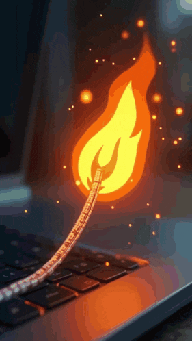 a flame is coming out of a laptop keyboard