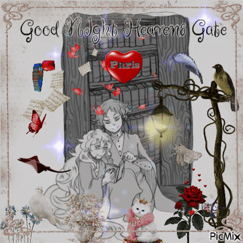 a good night heavens gate greeting card with a man and woman