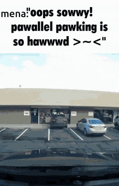 a car is parked in a parking lot in front of a store