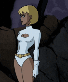 a cartoon of a woman in a white suit